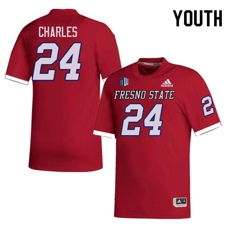 Youth #24 Charlotin Charles Fresno State Bulldogs College Football Jerseys Stitched-Red